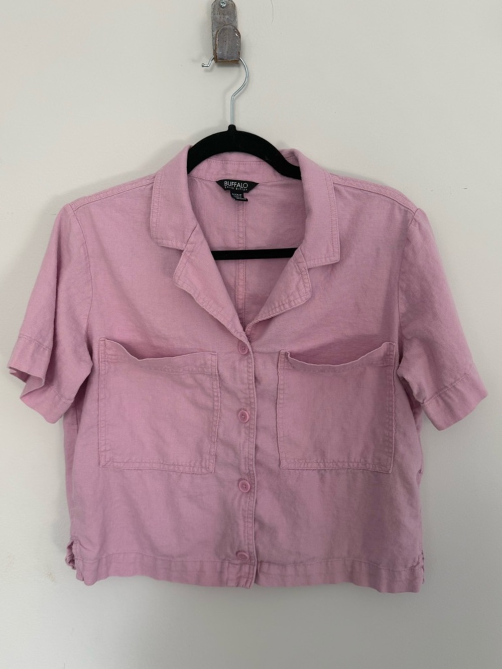 Buffalo David Bitton Light Pink Short Sleeve Button-Front Top, small